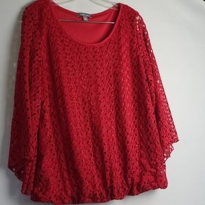 ROZ ALI TRUE RED LACE BLOUSE W/ LINING SIZE XL